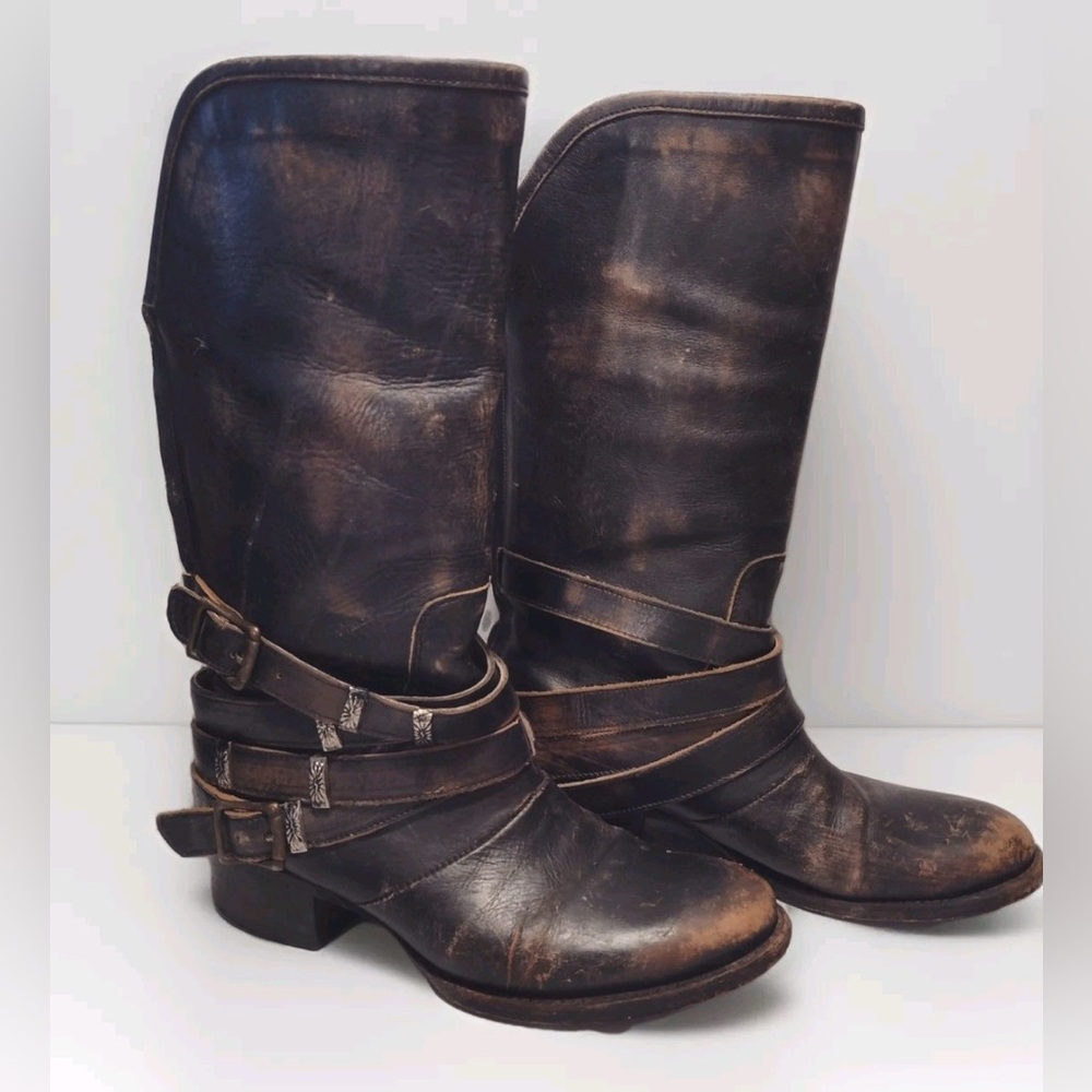 Freebird By Steven Drove Distressed Black Leather Harness Boots